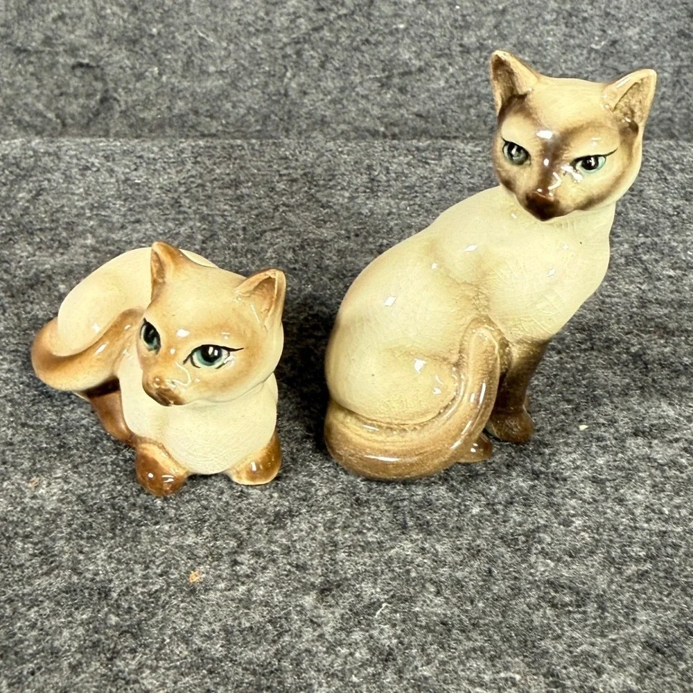 Vintage Siamese Cat Salt and Pepper Shakers Japan Mid Century Ceramic Crackle‎